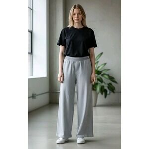 Bo+Tee Womens L Wide Leg Sweatpants Grey Marl Fleece Joggers BT1002 Gym NWT